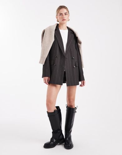 Blazer d'ensemble brossé et oversize à boutonnage croisé - Gris à rayures fines - Miss Selfridge - Modalova