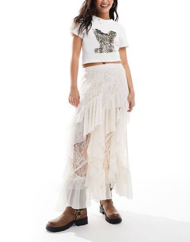 Gonna lunga in misto pizzo e chiffon color avorio - Miss Selfridge - Modalova