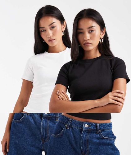 Lot de 2 t-shirt crop top - /blanc - Miss Selfridge - Modalova