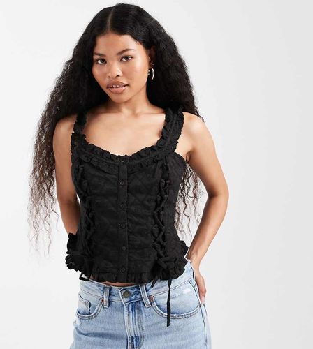 Top style corset en coton brodé - Miss Selfridge Petite - Modalova
