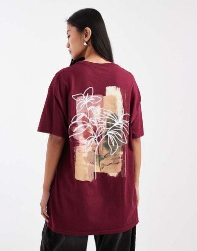 T-shirt oversize à imprimé fleurs abstrait - Bordeaux - Miss Selfridge - Modalova
