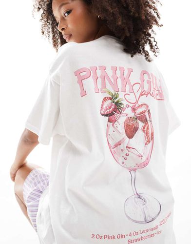 T-shirt oversize bianca con grafica "Pink Gin" - Miss Selfridge - Modalova