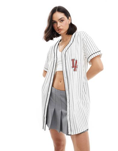 Tunica blu e bianca a righe con stampa stile baseball "Los Angeles 91" - Miss Selfridge - Modalova