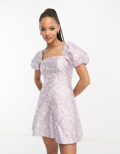 Vestito corto stile corsetto jacquard lilla con maniche a sbuffo - Miss Selfridge - Modalova