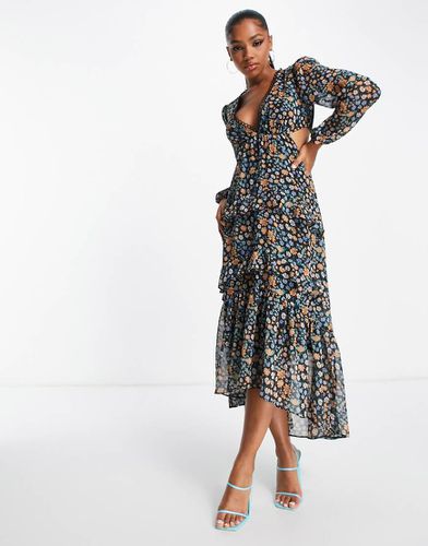 Vestito lungo in chiffon a fiori a balze con finiture - Miss Selfridge - Modalova