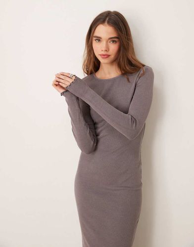 Vestito midi a maniche lunghe color moka scuro slavato - Miss Selfridge - Modalova