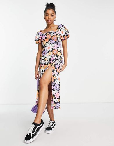 Vestito midi con maniche a palloncino a fiori oversize - Miss Selfridge - Modalova