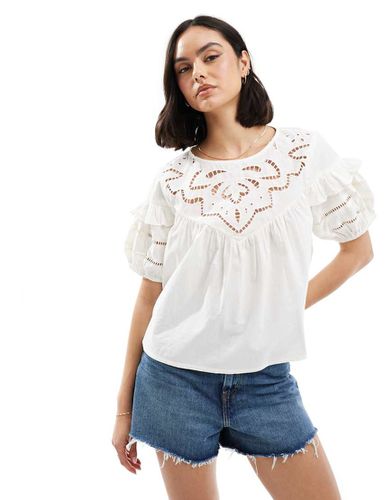 Victoriana - Blusa in popeline sangallo bianca - Miss Selfridge - Modalova