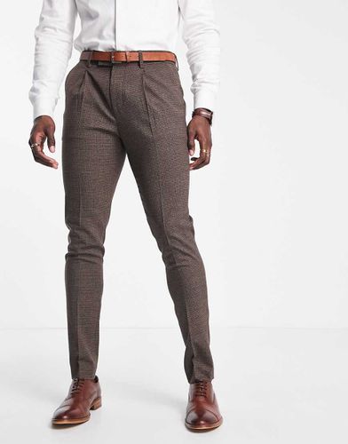 Pantaloni da abito skinny marroni in tessuto misto lana vergine bielastico con motivo pied de poule - Noak - Modalova