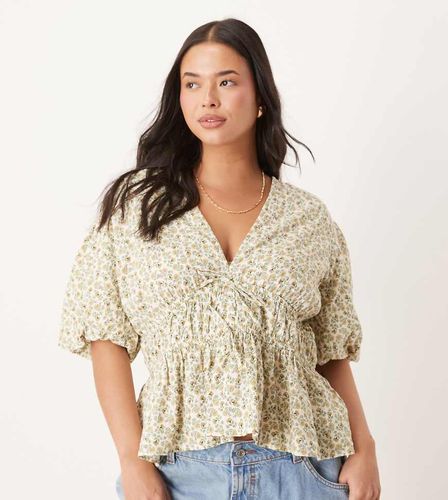 Cordellia - Crop top à manches bouffantes - Jaune à petites fleurs - Nobody's Child Plus - Modalova