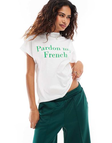 T-shirt bianca con scritta "Pardon my French" - Noisy May - Modalova