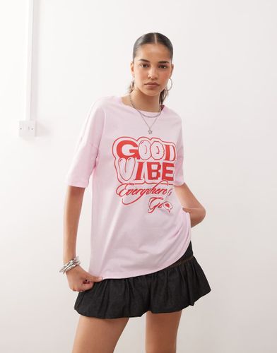 T-shirt oversize avec imprimé Good Vibes - clair - Noisy May - Modalova