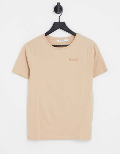 T-shirt oversize in cotone beige con stampa del logo - BEIGE - NA-KD - Modalova