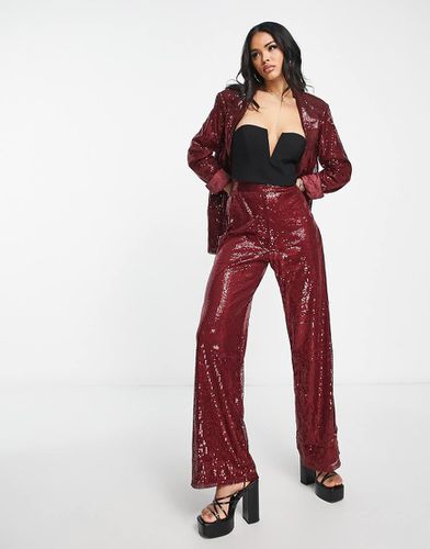 Pantaloni a vita alta con paillettes bordeaux in coordinato - NaaNaa - Modalova