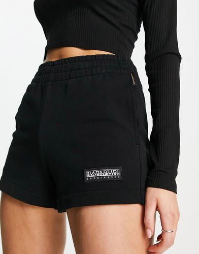 Morgex - Pantaloncini premium a vita alta in pile nero con logo tono su tono - Napapijri - Modalova
