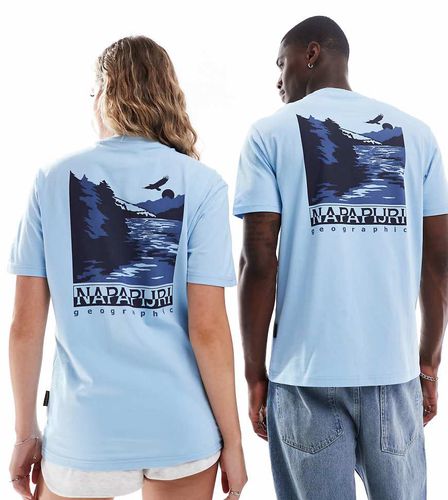 Pali - T-shirt azzurra con stampa di paesaggio sul retro - Napapijri - Modalova