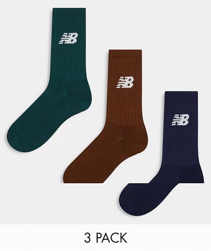 Confezione da 3 paia di calzini sportivi kaki, blu navy e marroni con logo - New Balance - Modalova