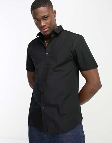 Camicia a maniche corte nera in popeline - New Look - Modalova