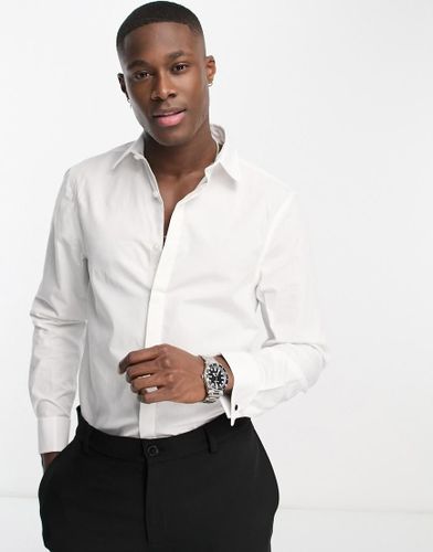 Camicia a maniche lunghe con gemelli in popeline bianca - New Look - Modalova
