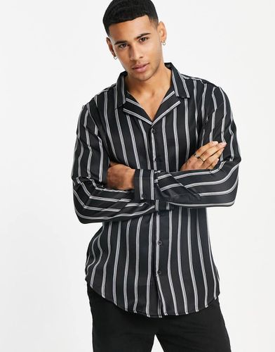 Camicia a maniche lunghe in raso nera a righe - New Look - Modalova