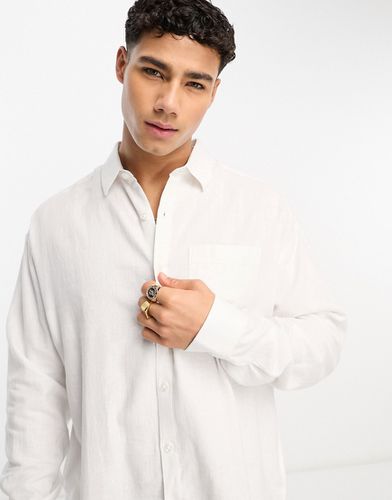 Camicia in misto lino bianca a maniche lunghe - New Look - Modalova