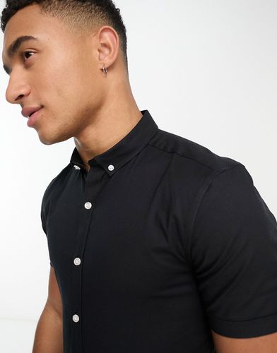 Camicia Oxford a maniche corte attillata nera - New Look - Modalova