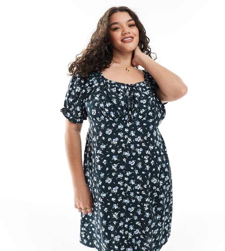 New Look Curve - Robe courte tendance folk à fleurs et carreaux vichy - New Look Plus - Modalova