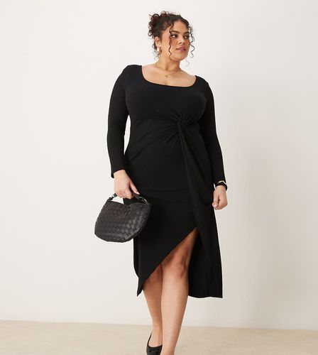 New Look Curve - Vestito midi a maniche lunghe con nodo sul davanti - New Look Plus - Modalova