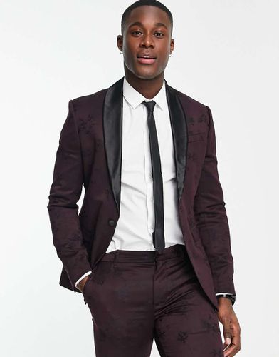 Giacca da abito skinny in jacquard bordeaux - New Look - Modalova