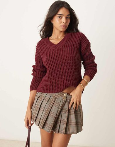 Maglione bordeaux con scollo a V - New Look - Modalova