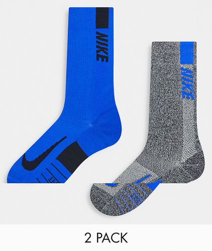 Multiplier - Confezione da 2 paia di calzini alla caviglia grigi e blu - Nike Running - Modalova