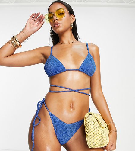 Mix and Match - Slip bikini con laccetti laterali color acqua metallizzato - South Beach - Modalova