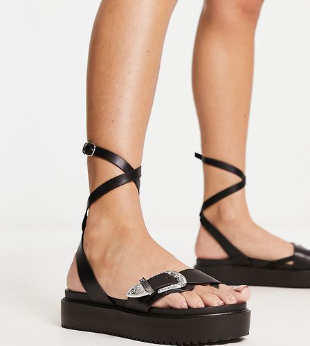 Sandali flatform allacciati alla caviglia neri con fibbia stile Western - South Beach - Modalova