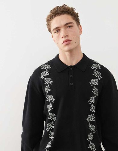 Polo en maille à manches longues et détail roses - Santa Cruz - Modalova