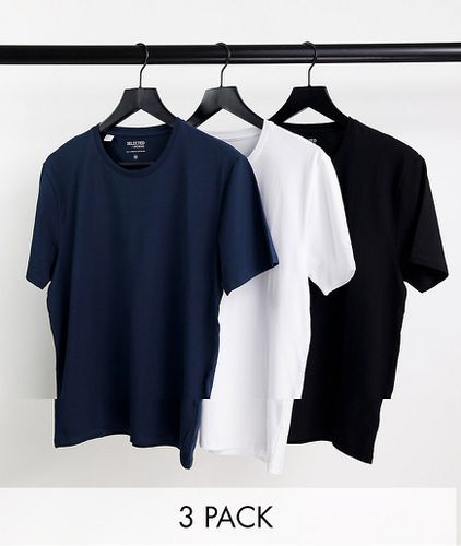 Confezione da 3 T-shirt in misto cotone in nero, bianco e blu navy - MULTI - Selected Homme - Modalova