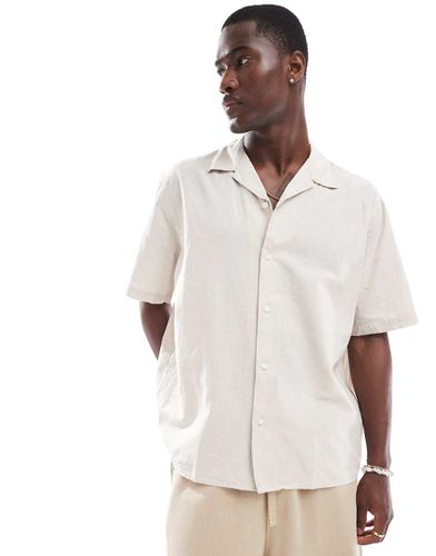 Camicia oversize in misto lino beige con colletto a rever - Selected Homme - Modalova