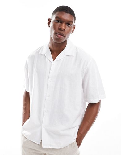 Camicia oversize in misto lino bianca con colletto a rever - Selected Homme - Modalova