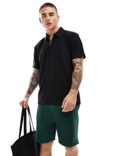 Polo nera plissé con zip - Selected Homme - Modalova