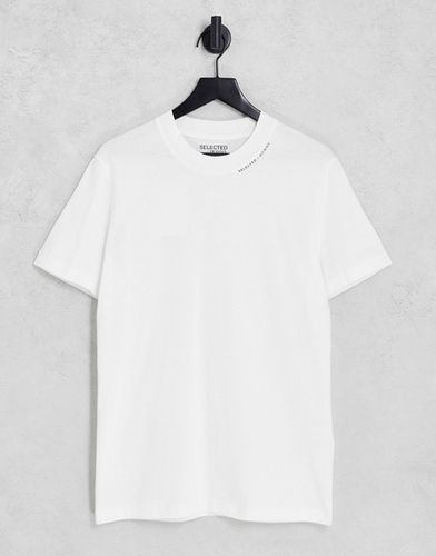 T-shirt accollata bianca con logo sul collo - Selected Homme - Modalova