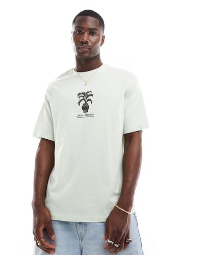 T-shirt oversize pastello con stampa di pianta - Selected Homme - Modalova