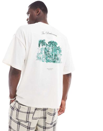 T-shirt oversize color crema con stampa "Bahamas" sulla schiena - Selected Homme - Modalova