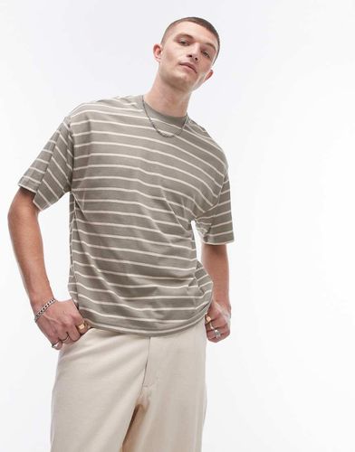 T-shirt oversize color cuoio a righe - Selected Homme - Modalova