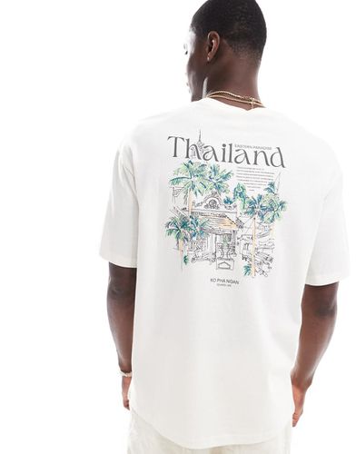 T-shirt oversize crema con stampa "Thailand" sul retro - Selected Homme - Modalova