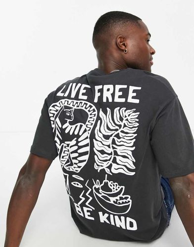 T-shirt oversize nera con stampa "Live Free" sul retro - Selected Homme - Modalova