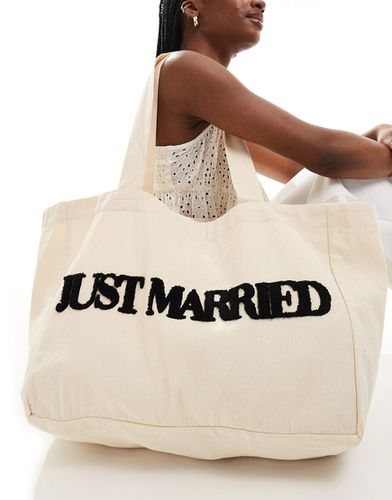 Borsa shopping color pietra con scritta "Just Married" - Six Stories - Modalova