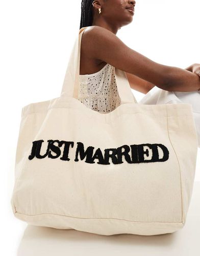 Borsa shopping color pietra con scritta "Just Married" - Six Stories - Modalova