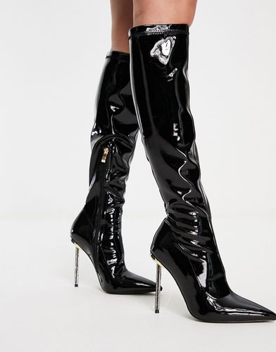 Simmi London - Demi - Stivali al ginocchio in vernice nera con tacco a spillo con strass - SIMMI Shoes - Modalova