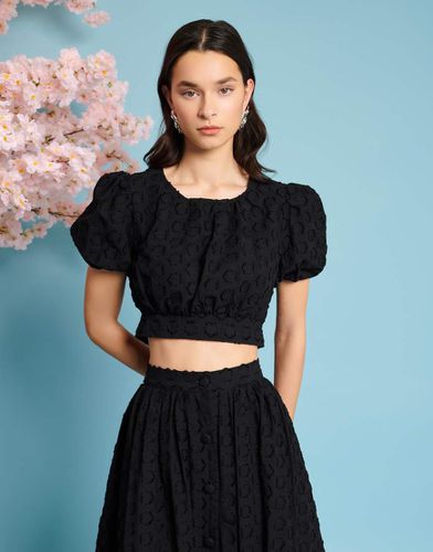 Crop top jacquard con maniche a sbuffo in coordinato - sister jane - Modalova