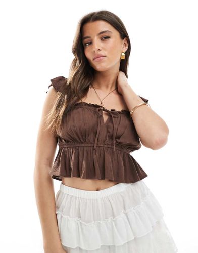 Crop top tendance folk - Chocolat - Stradivarius - Modalova