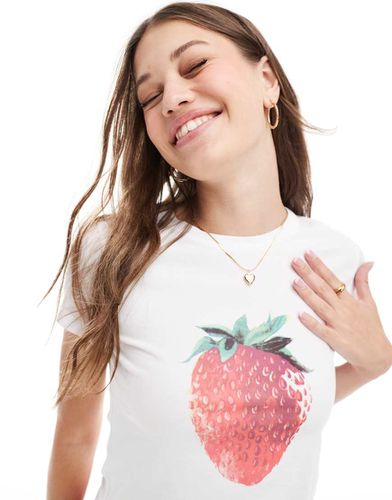 T-shirt bianca con stampa di fragola - Stradivarius - Modalova